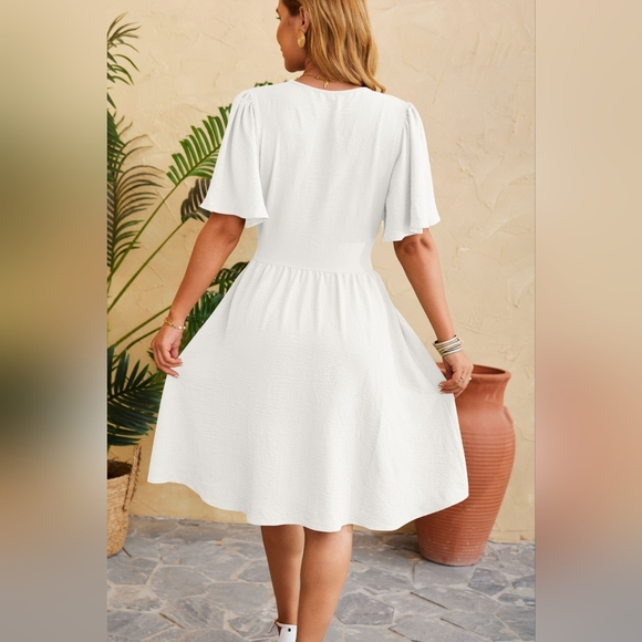 Ruched Surplice Short Sleeve Dress. Hit The Like ♡ Button For SALE Price - Picture 3 of 3